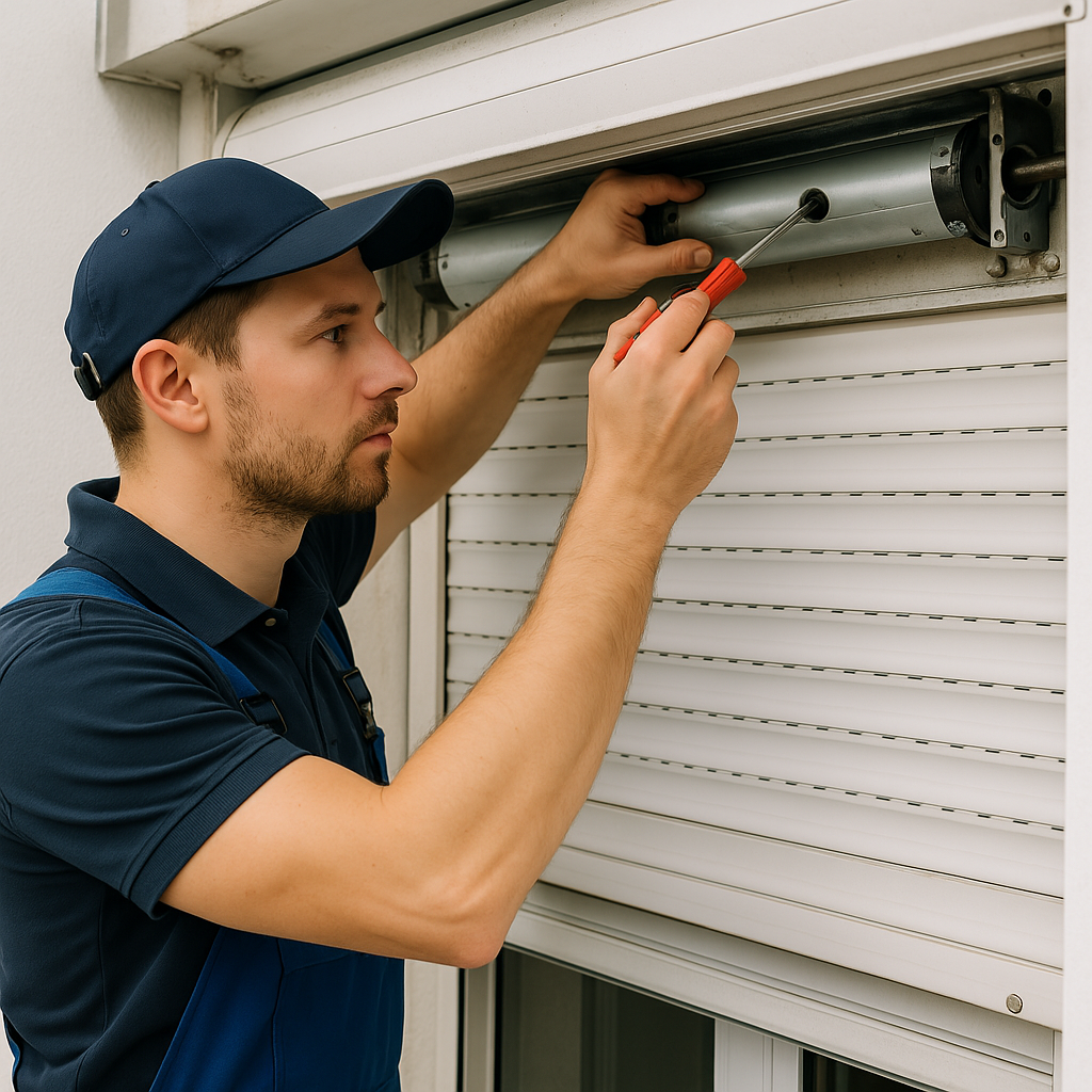 Technicien réparant un volet roulant dans le Haut-Rhin